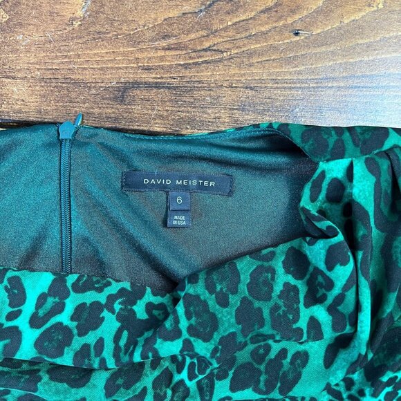 David Meister Dress Women's Sz 6 Green Black Animal Print Career Sheath Ruched - Picture 5 of 12